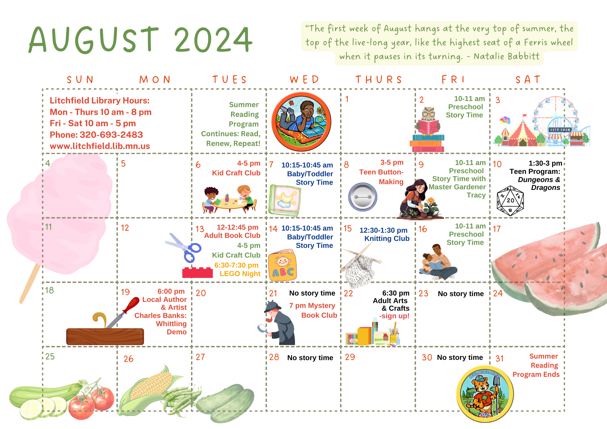 Litchfield Public Library August Events Calendar